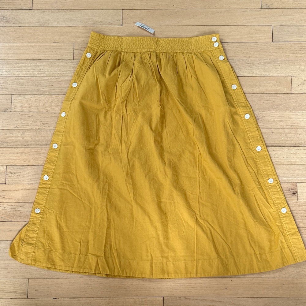 Madewell NWT Side Button Midi Skirt Size 12 Yellow Cotton - Picture 3 of 6